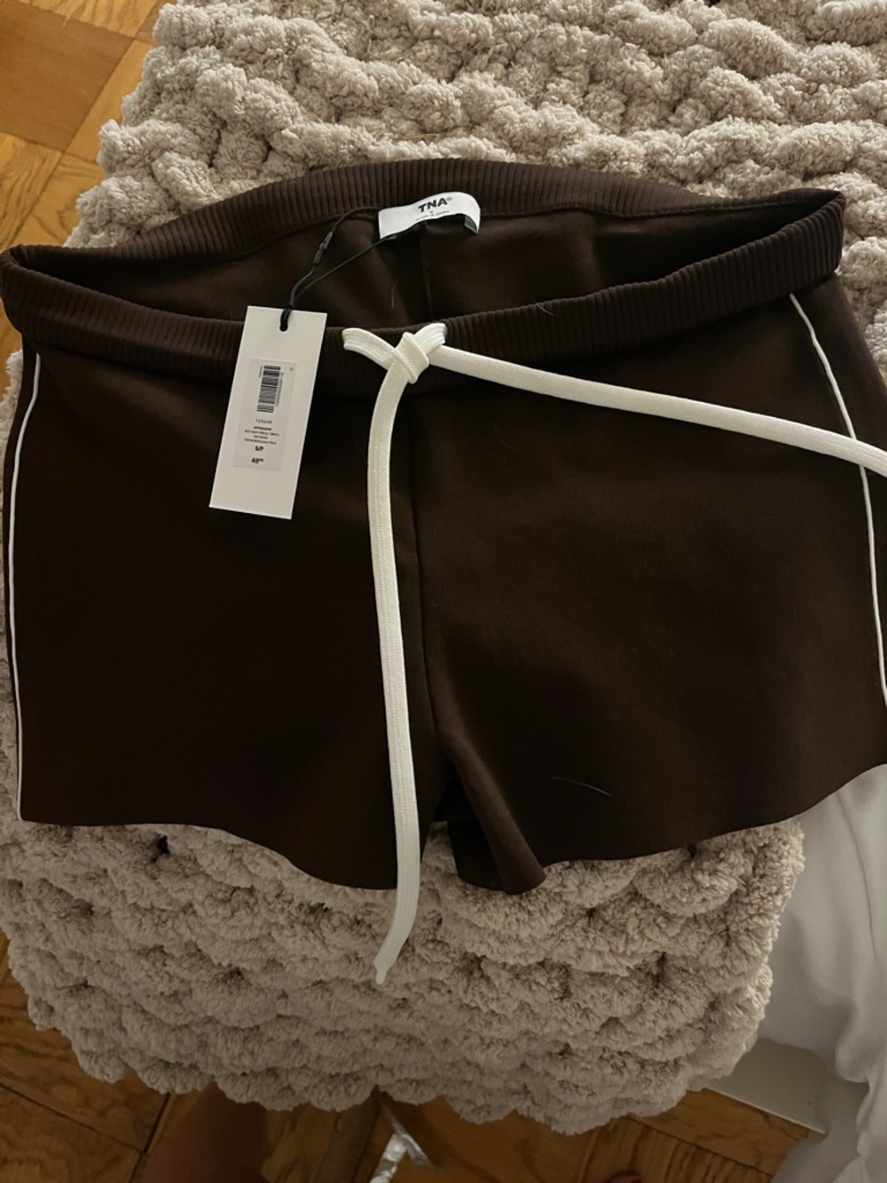TNA Brown Athletic Drawstring Shorts with White Trim